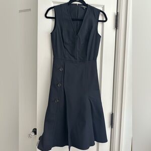 Derek Lam Black Sleeveless V-Neck Midi Dress with Side Buttons